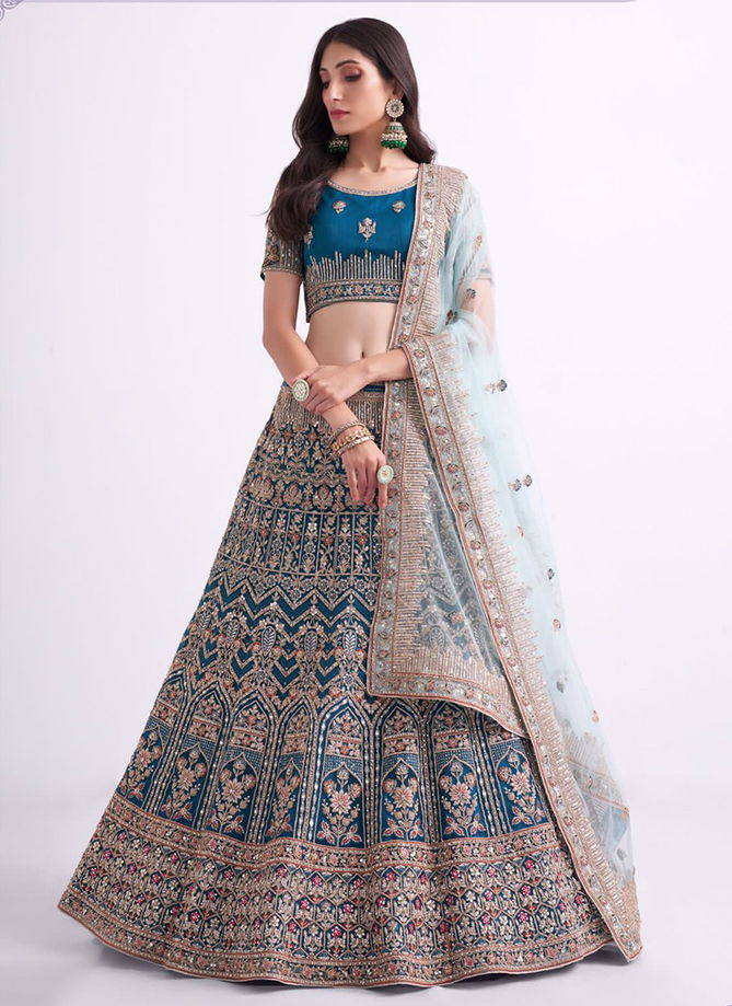 Teal Blue Colour Bridal Heritage Premium 2 Alizeh New Latest Designer Exclusive Net With Silk Lehenga Choli Collection 1063